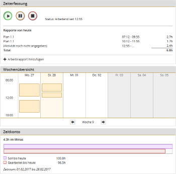 Screensot des Zeiterfassung der App-Suite